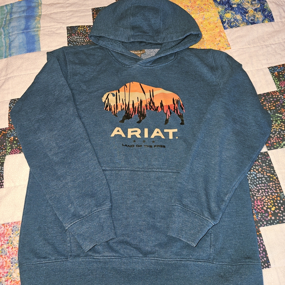 Ariat Kids Blue Hoodie with Orange Graphic
